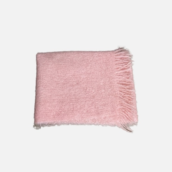 Vintage Otterburn Mill Wool Blanket Scarf Shawl Pink Fringe Made in England Cozy - Picture 3 of 4
